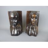 A Pair of Vintage African Carved Ebony Bookends, in the form of female torsos.