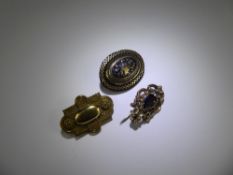 Three Antique Brooches, including 9ct (tested) yellow gold tear shaped garnet . The garnet 12 x 7 mm