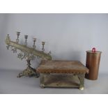 Miscellaneous Items including a Trench Art Door Stopper, unusual candlestick (wf), and a brass