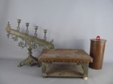 Miscellaneous Items including a Trench Art Door Stopper, unusual candlestick (wf), and a brass