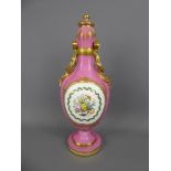 A Late 19th Century Vienna Porcelain Bottle Vase and Cover, hand painted with floral spray and