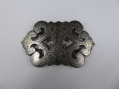 An Antique Ottoman Steel, Silver & Gold Inlaid Belt Buckle.