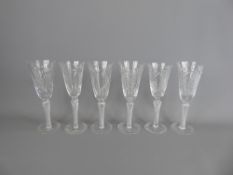 A Collection of Six Doulton Cut Crystal Commemorative Champagne Flutes, three signed Webb Corbett.