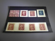 QV Line engraved mint collection:1/2 rose-red block of four (Plate 19), 1d Red (Plate 192), 1 1/