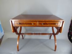 A Reproduction Mahogany Drop-Leaf Sofa-Table, with two short drawers and two dummy drawers, approx