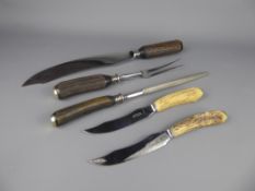 A Mappin & Webb Antler Carving Set, together with antler handled steak knives.