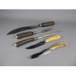 A Mappin & Webb Antler Carving Set, together with antler handled steak knives.