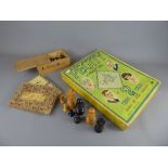 A Quantity of Vintage Games, including five chess sets, four wood carved and one bone, together with