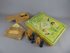 A Quantity of Vintage Games, including five chess sets, four wood carved and one bone, together with