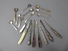 A Quantity of Silver Mustard Spoons, approx 75 gms, together with silver handled manicure items