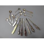 A Quantity of Silver Mustard Spoons, approx 75 gms, together with silver handled manicure items