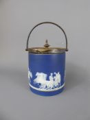 An Antique Cobalt Blue Wedgwood Sugar Bowl, with silver-plated cover and handle.