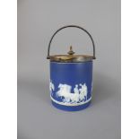 An Antique Cobalt Blue Wedgwood Sugar Bowl, with silver-plated cover and handle.