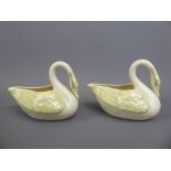 Two Mid-20th Century Belleek Porcelain Swans, bearing back stamp for period 1946-55.