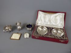 Miscellaneous items, including two Silver Pin Dishes in the original box, together with a silver-
