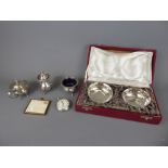 Miscellaneous items, including two Silver Pin Dishes in the original box, together with a silver-