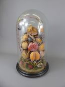 A Victorian Wax Fruit Centrepiece under original glass dome, approx 37 x 23 cms dia..