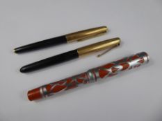 Three Vintage Fountain Pens, including two Parker and one other.