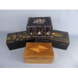 A Collection of Trinket Boxes, one having mother of pearl decoration to lid (wf), another being a