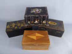 A Collection of Trinket Boxes, one having mother of pearl decoration to lid (wf), another being a