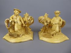 Two Circa 1890 German Eichwald Pottery Pipe Stands, depicting horse and man group with lustre finish