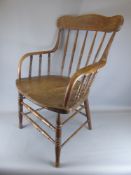 An Antique Yew Spindle-Back Kitchen Chair with double spindle base-frame, approx 90 cms.