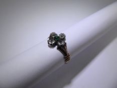 A Georgian 9ct (tested) Yellow Gold Emerald and White Stone Ring, size M, approx 1.7 gms.