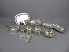 Miscellaneous Silver Plate, including two tot measures, a pair of ashtrays, tea strainer, bon-bon