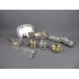 Miscellaneous Silver Plate, including two tot measures, a pair of ashtrays, tea strainer, bon-bon