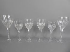 Three Sets of Eight Cut-Glass Crystal Wine Glasses, (large, medium and small).