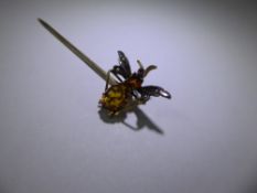 A Gentleman's Antique Yellow Metal Orange Stone and Pearl Insect Tie Stick, approx 2.5 gms.