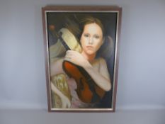 S. Lynch - An Original Oil on Canvas, depicting a Girl and Violin, dated 2007, approx 75 x 80 cms.