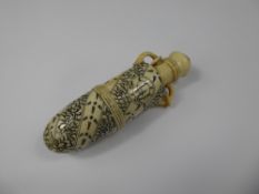 A 19th Century Ivory & Bone Black Lacquer Inlaid Perfume Bottle and Cover, the perfume bottle