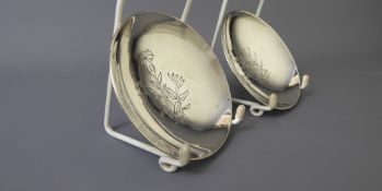 A Pair of Silver Pin Dishes, incised floral decoration, mm Adie Bros., Birmingham hallmark dd