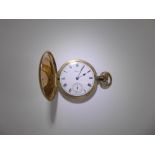 A Gentleman's Waltham Gold Plated Full Hunter Pocket Watch, having white enamel face with Roman