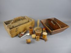 A Quantity of Treen Ware, including sock darn, dice throw and counters, bottle cork, egg cups