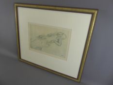 After Degas, a print of a semi-clad female figure pencil sketch with signature and ML in circle