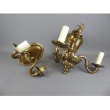 Three vintage three branch brass ceiling light fittings together with five two branch wall light