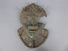 An Antique Benin Bronze Hip Mask, depicting an ancestral woman, with decorative headdress, high