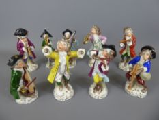 A Collection of 19th Century Sitzendorf and Volkstedt Porcelain Figurines, after the 'Monkeyband'