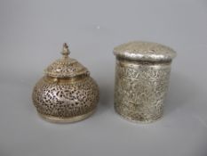 An Antique Persian Pierced Silver Lidded Pomander. The dome shaped pomander decorated with animals
