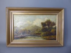 W. Marmoet Original Victorian Oil on Canvas depicting a tranquil lake scene, presented in a simple