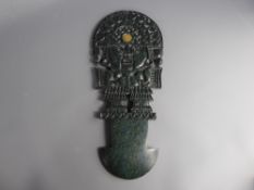 A Replica Green Hardstone Peruvian Incan Ritual Knife "Tumi" being a sacrificial ceremonial knife