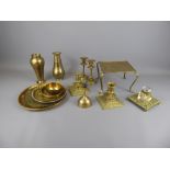 A Quantity of Vintage Brass (some oriental-style) including small trays, dishes, two pairs of candle