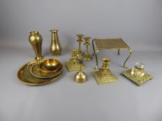 A Quantity of Vintage Brass (some oriental-style) including small trays, dishes, two pairs of candle