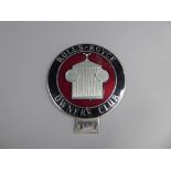 A Rolls-Royce Owners Club membership badge, enamel on chrome plated brass, outer ring with name on