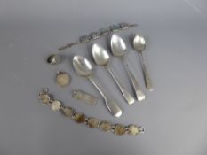 Miscellaneous Silver Items, including a shilling dated 1890, a 3d coin bracelet (8 coins, approx
