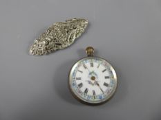 A Lady's Silver Swiss Open Faced Pocket Watch, self-winding, white enamel face with Roman dial