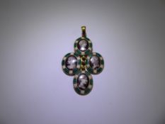 A Continental Antique 14ct (tested) Yellow Gold and Enamel Cameo Cross Pendant, the pendant