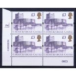 1995 £3 Lay Flat Gum Plate 1M plate block of 4. U/M, fine.